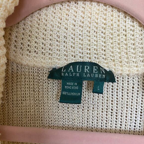 Lauren Ralph Lauren 100% Linen Cream Knit Cardigan Sweater Large coastal grandma - Picture 4 of 8